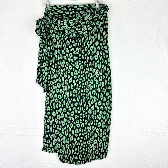 Vici Leopard Wrap Midi Skirt Size Medium Green Black - Picture 2 of 6